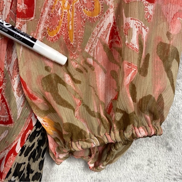 Style & Co Embroidered Leopard Paisley Print Sheer Peasant Blouse Size XL - Picture 7 of 9